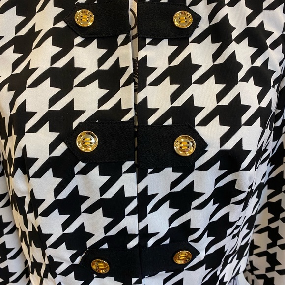 Dressbarn Size 10 Houndstooth Cropped 3/4 Sleeve Open Jacket with Gold Buttons - Picture 7 of 13